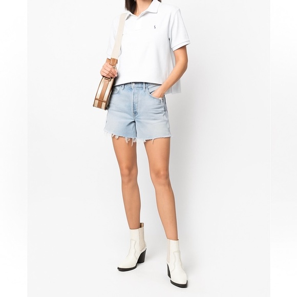 Polo Ralph Lauren Tops - Polo Ralph Lauren Boxy Fit Cropped Polo Shirt Size‎ Large White Pique Cotton